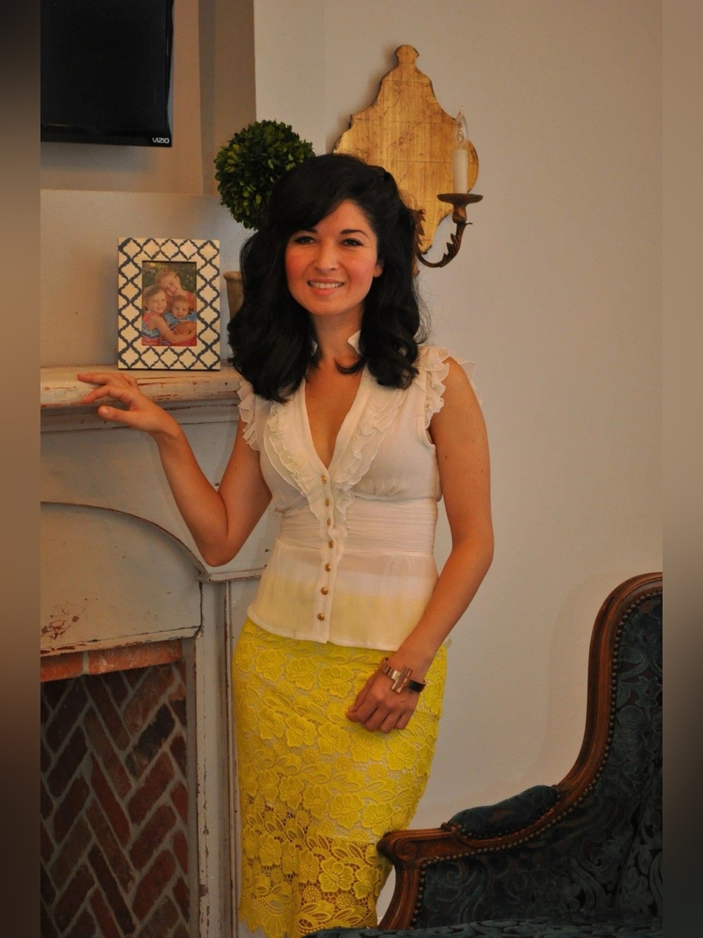 Rebecca Minkoff Yellow Lace Pencil Skirt